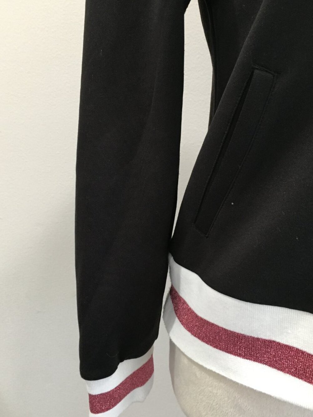 PUMA Black White Pink Glitter Cotton Trim Full Zip Long Sleeve Track Jacket - Picture 8 of 15